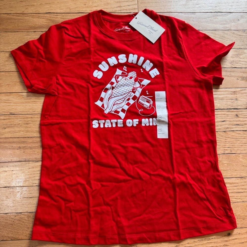 Universal Thread Sunshine State of Mind Corn Graphic T-Shirt Red XS NEW